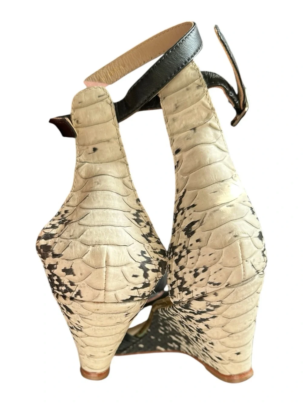 Loeffler Randall Anya-Nea snakeskin python print ankle strap wedge sandal shoe 9